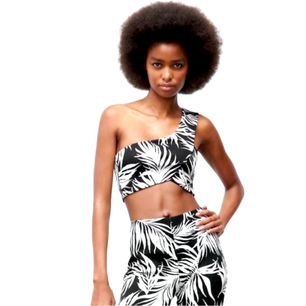 Zara Tropical One Shoulder Strap Crop Top NWT Size M